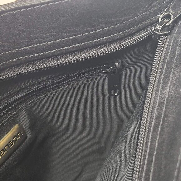 Vintage Ganson Black Leather Crossbody Bag Adjustable Strap Zippered Compartment - Picture 6 of 15